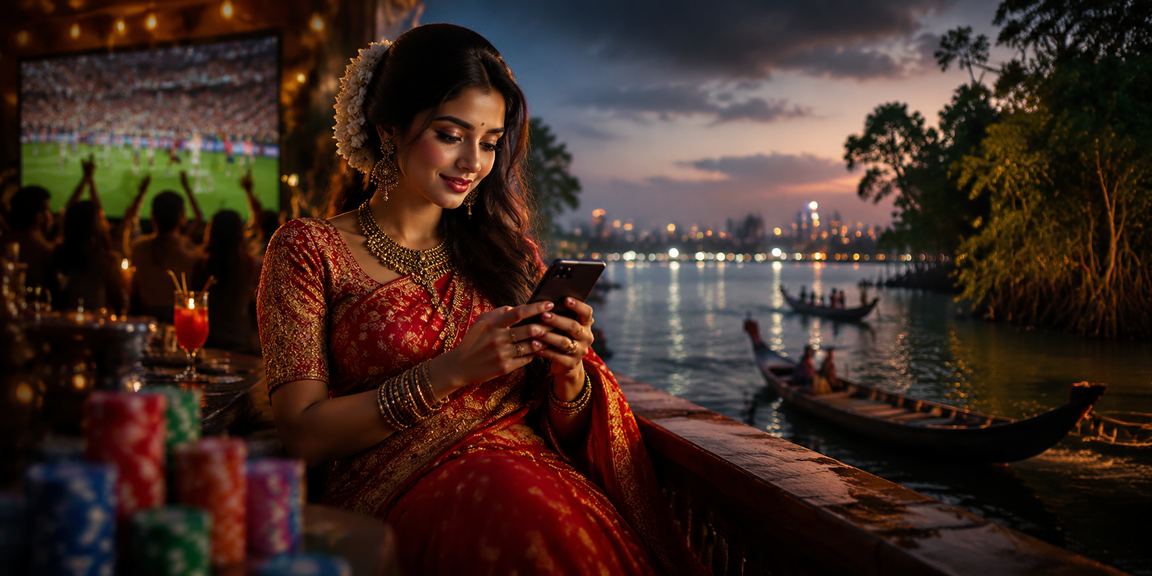 চট্টগ্রামে শাড়ি পরা নারী মোবাইলে ক্যাসিনো অ্যাপে বোনাস দেখছেন